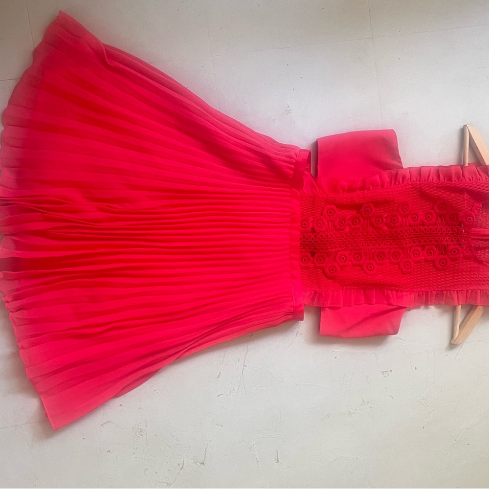 Never Work Vibrant Red Pleated Dress